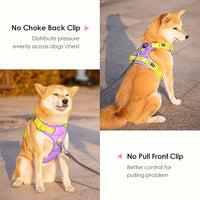 PHOEPET No Pull Dog Harness, Unique Colors Reflective Adjustable Dog Vest, with Soft Training Handle Metal Clips for Small Medium Large Dogs (Baby Purple Base & Yellow Straps,S)