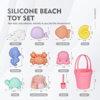 MarcZero 11Pcs Silicone Beach Toys, Bucket & Sand Toys - Peach Pink - image 2