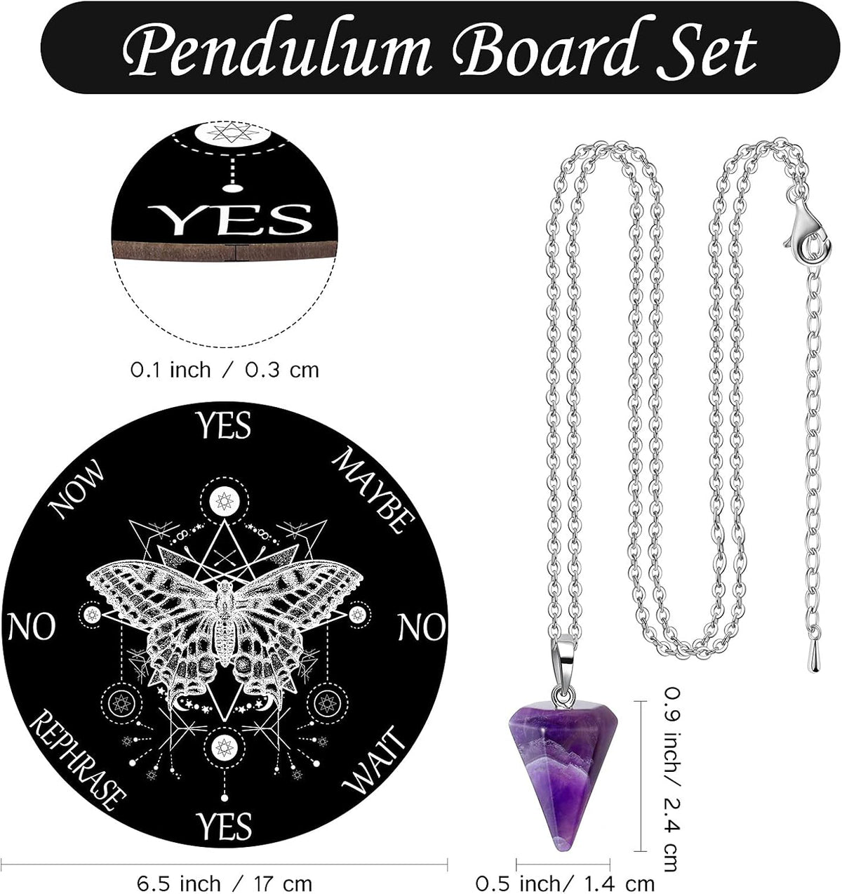 Blulu Pendulum and Board Wooden Dowsing Set Crystal Necklace Wiccan - Black - image 2