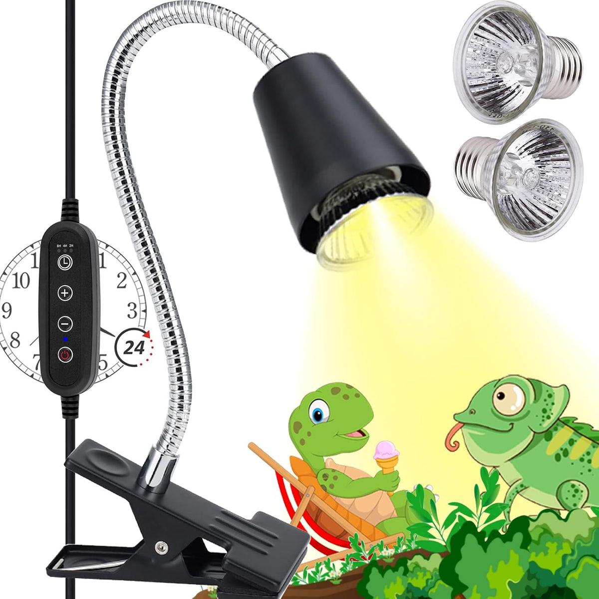 Reptile Heat Lamps, UVA/UVB Turtle Heat Lamp - Light Stand With Timed Start and Stop and Dimmer
