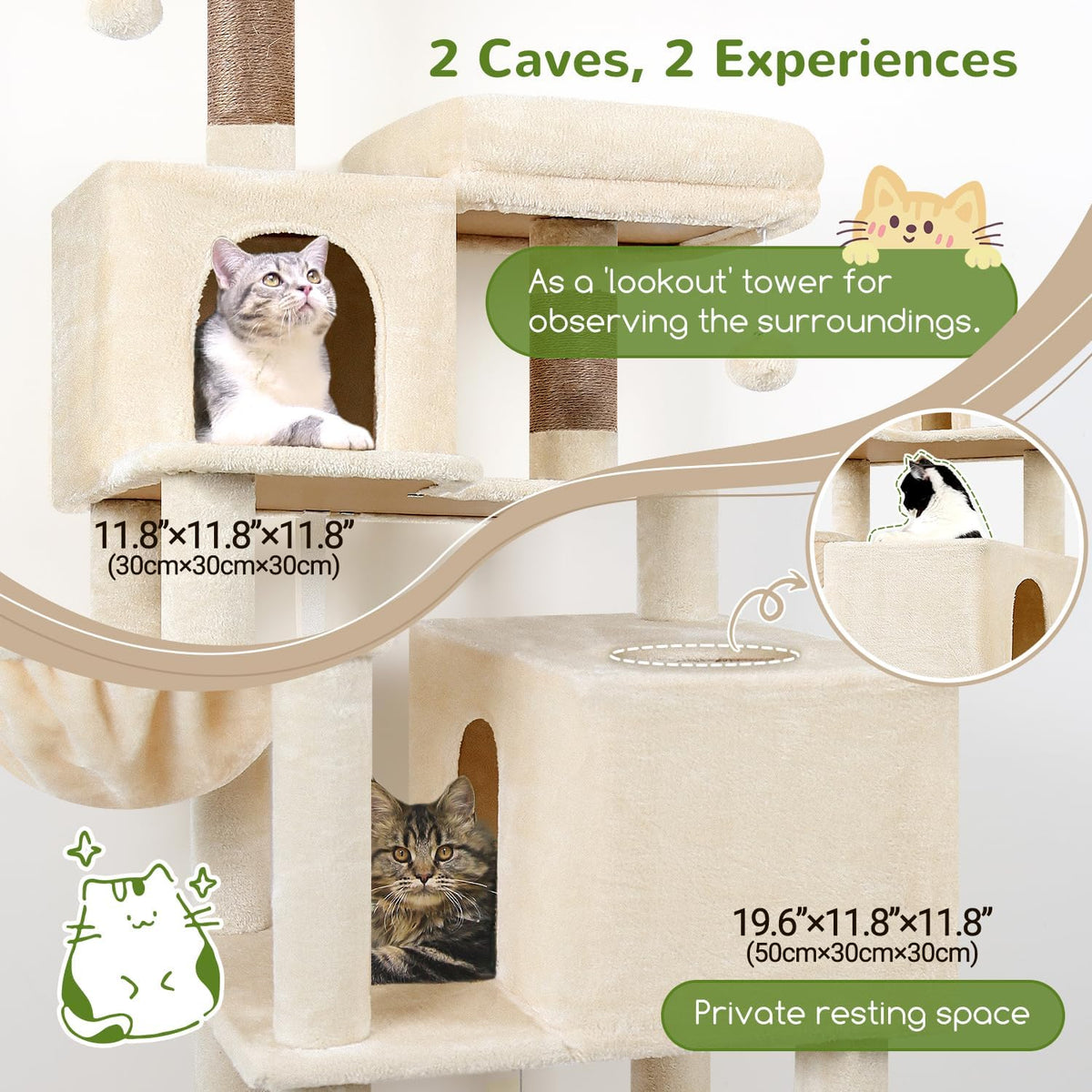 Globlazer Extra Tall Cat Tree Tower for Indoor Cats, F76 - Beige / 76 inch - image 2