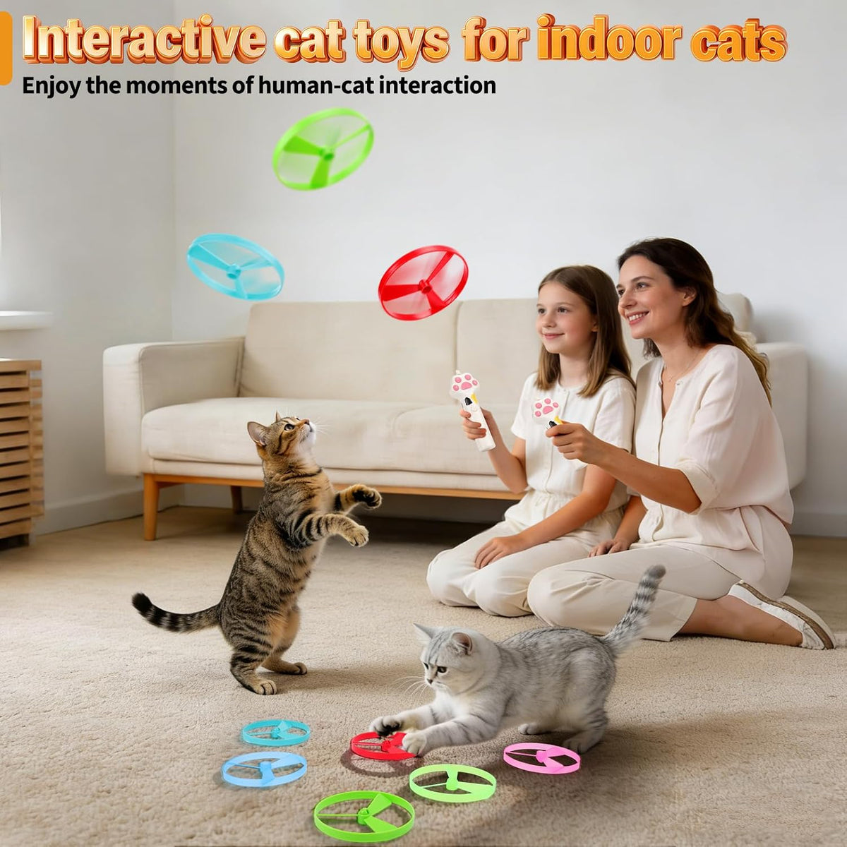 Cat Toy Disc Launcher, Rechargeable Interactive Cat Fetch Toy Launcher with 8 Flying Discs, Flying - White - image 4