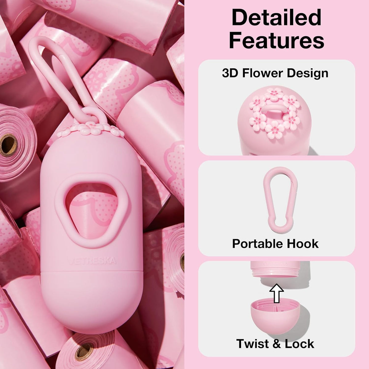 VETRESKA Dog Poop Bags with Handles 240 Count - Cherry Blossom / 1 Count (Pack of 450) - image 3