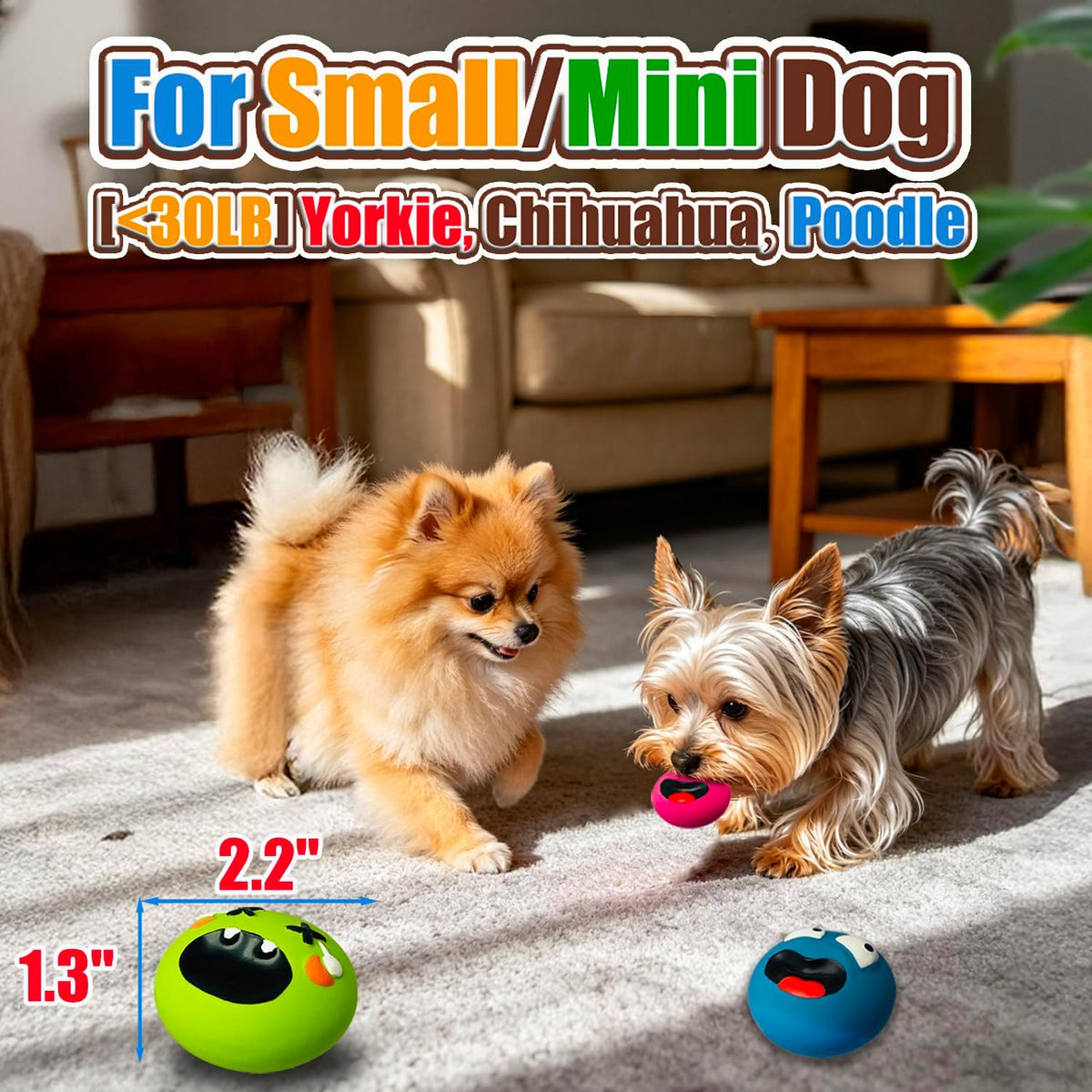 Latex Squeaky Dog Toys for Small Dogs, Mini Breed - 4 Colors - image 2