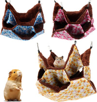Weewooday 3 Tier Rat Hammock 3 Pcs Warm Ferret Hammock Bed for Small - Blue, pink, yellow