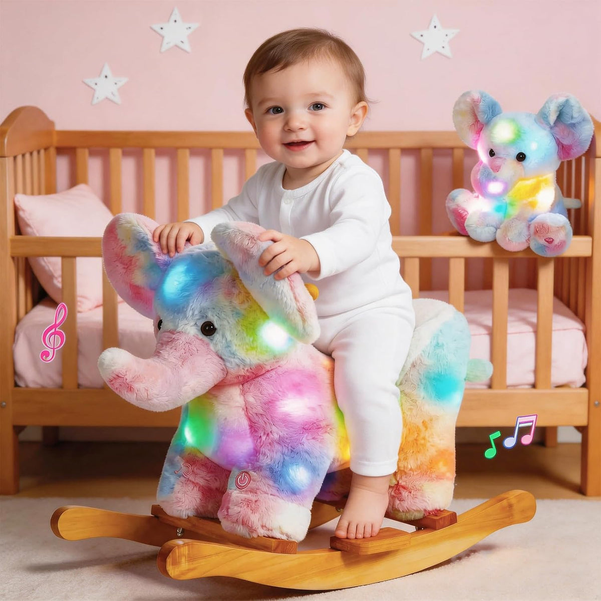 Glow Guards green dinosaur rocking horse with seat belt and plush dinosaur, set of 2 - view 4