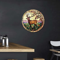 Lygond Metal Sign Tin Sign Circular Stained Glass Deer Vintage Sign for Restaurant 8×8 Inches