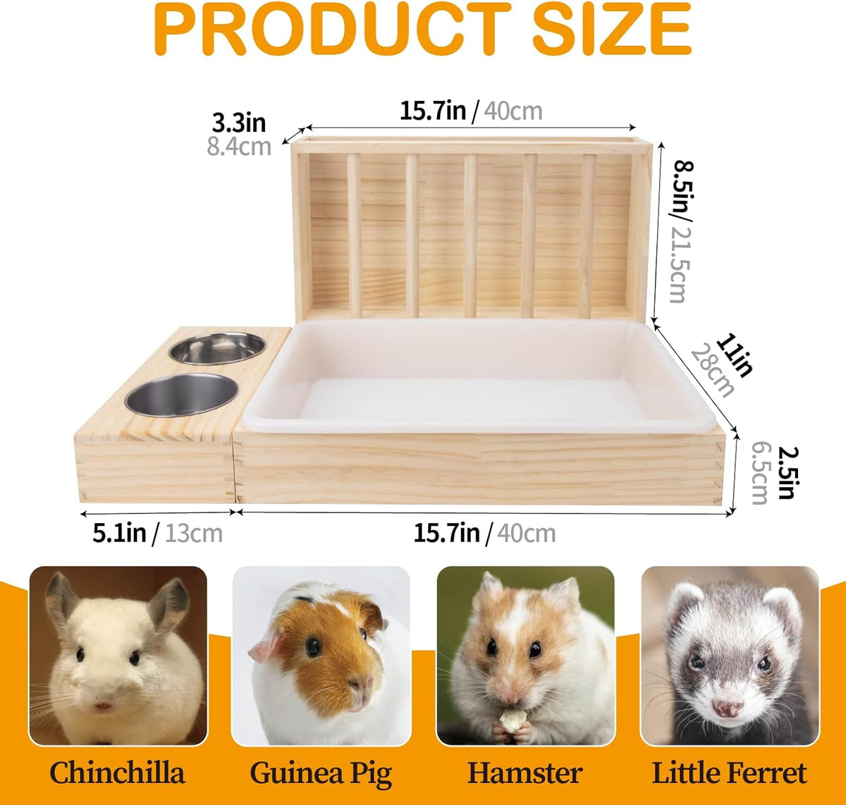 3 in 1 Rabbit Hay Feeder with Litter Box - 15.7in Style1 / Natural 1 - image 2