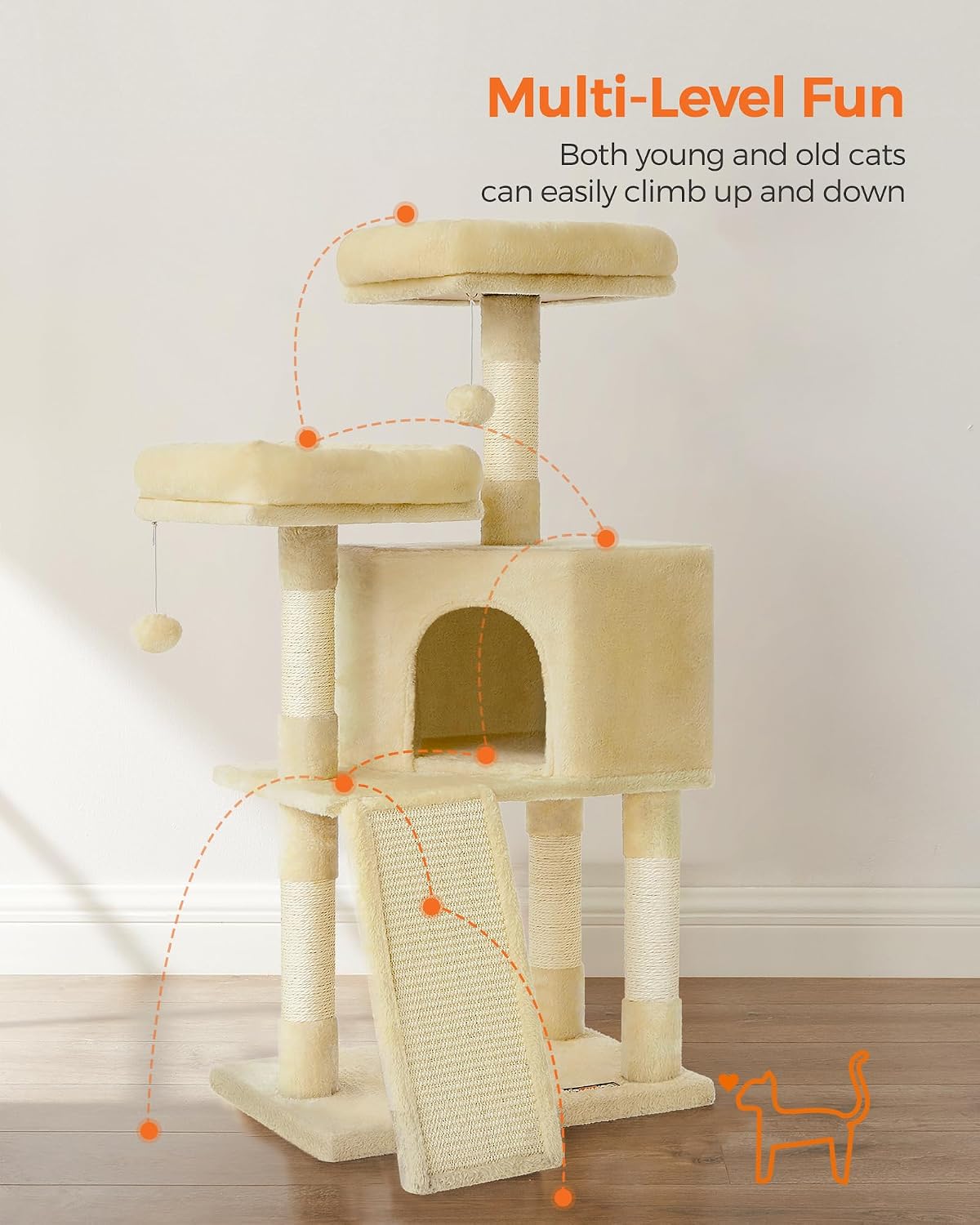 Feandrea Cat Tree, Plush Climbing Condo, Green - Beige - image 3