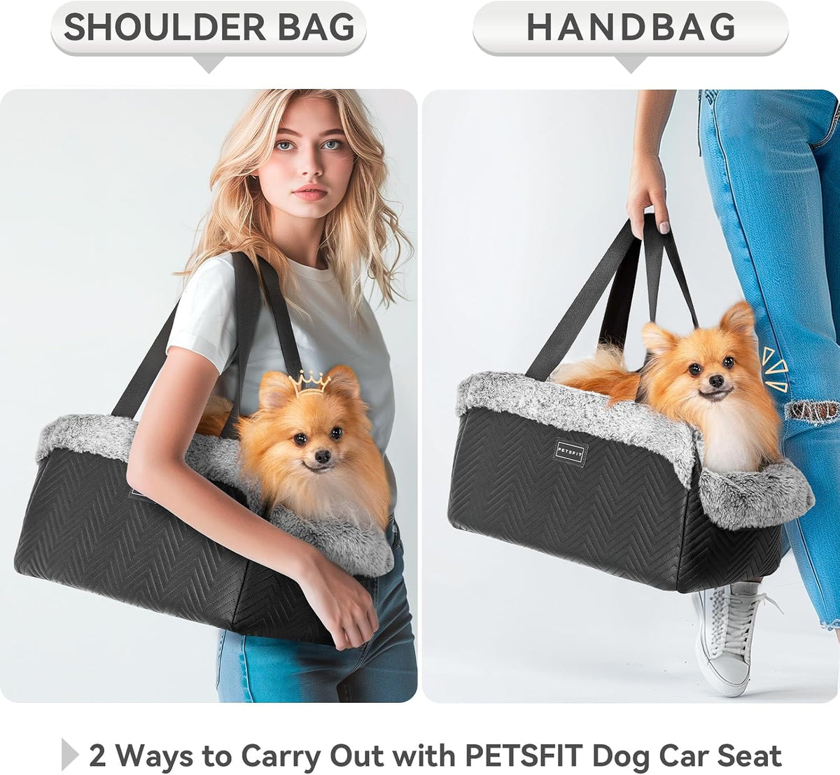 PETSFIT Cat Car Seat, Portable Console Dog Car Seat with Safe Protective Hooks, Luxury Pet Car Seat - Black / Small - image 3