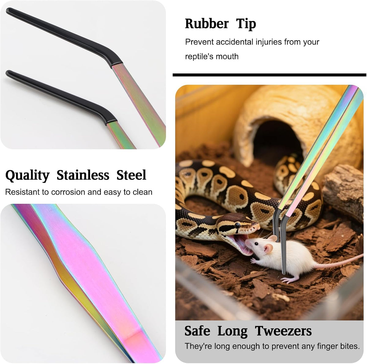 OLIISS Iridescent Reptile Feeding Tongs with Rubber Tips, 10.6" - 15 Inch - image 3