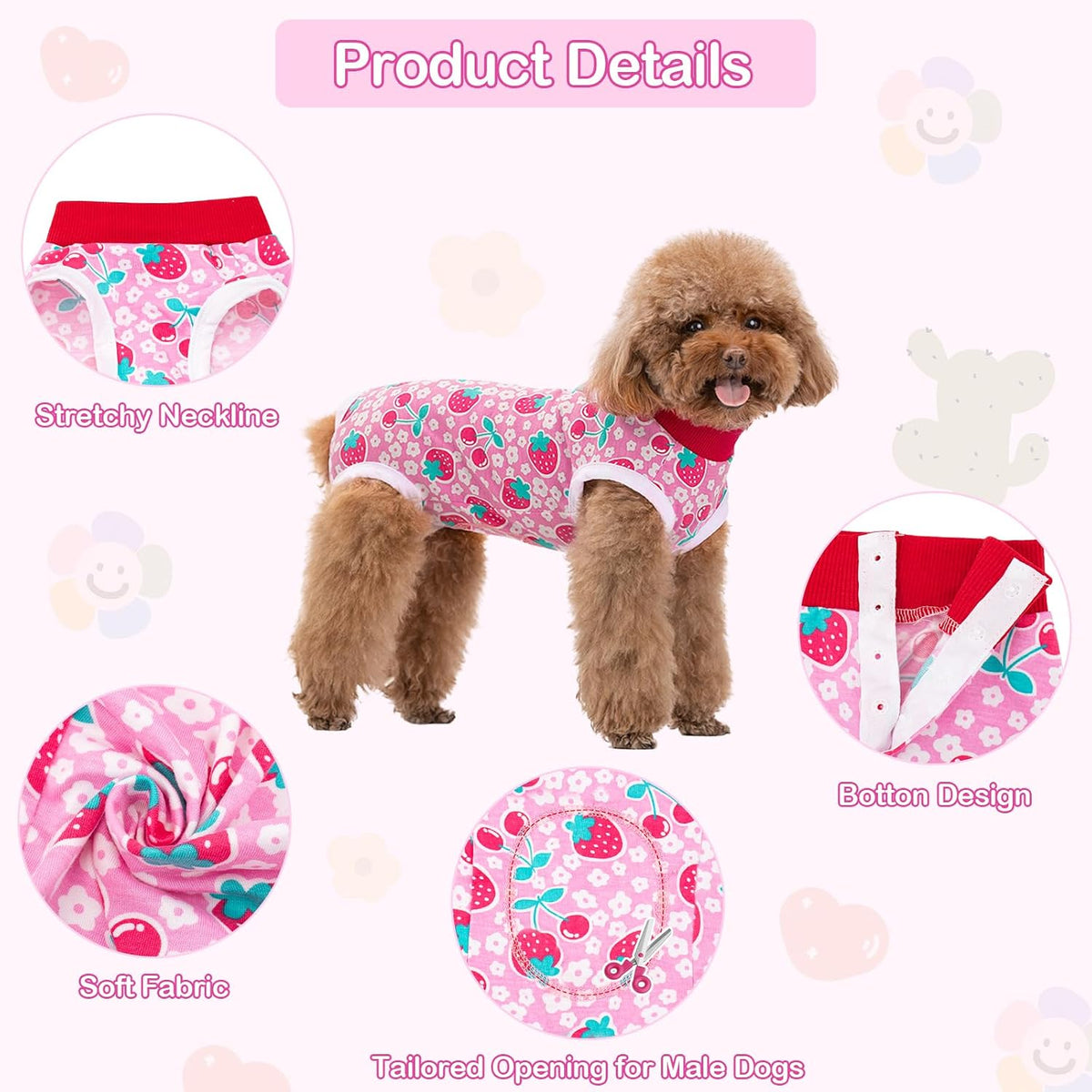 Dog recovery suit onesie for female dogs after spay surgery, sizes S to XL, patterned - view 3