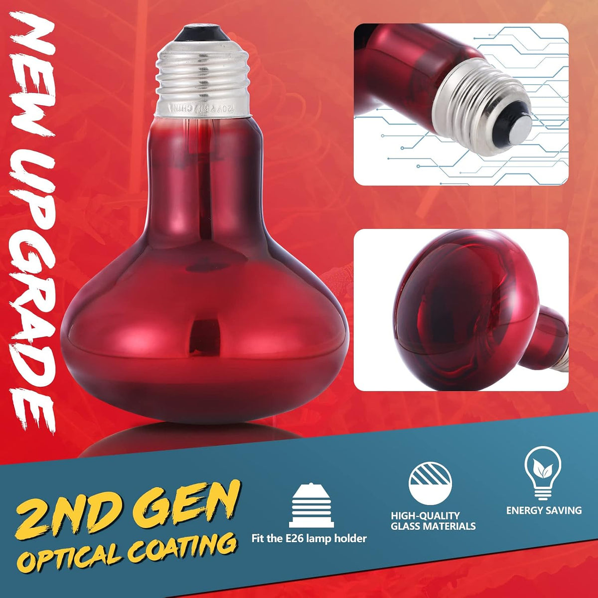 LUCKY HERP Intense Heat Lamp Bulbs for Reptiles 100W 2 Pack - Infrared Basking Light Bulb / 75 Watts - image 2