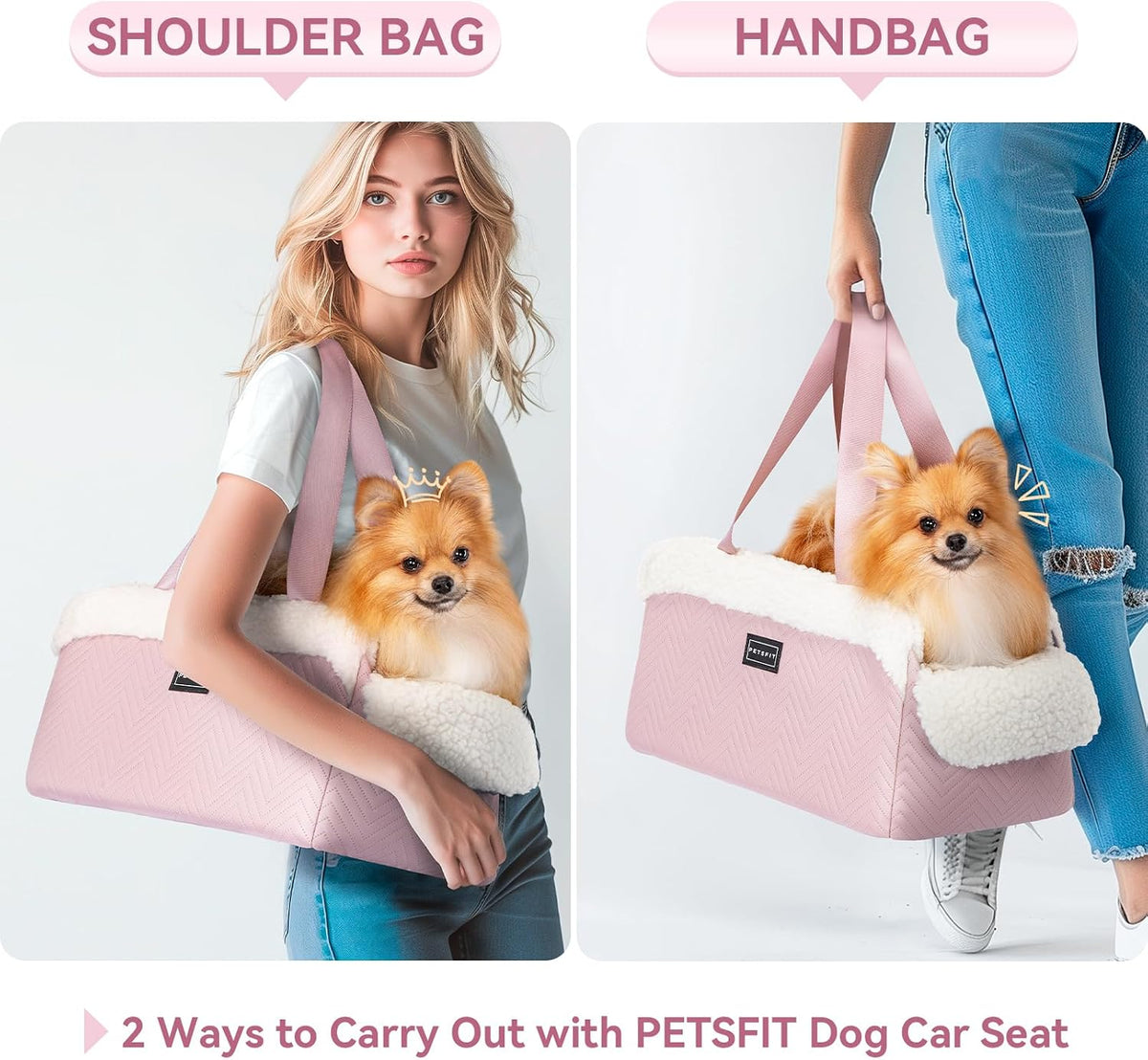 PETSFIT Cat Car Seat, Portable Console Dog Car Seat with Safe Protective Hooks, Luxury Pet Car Seat - Pink / Small - image 3