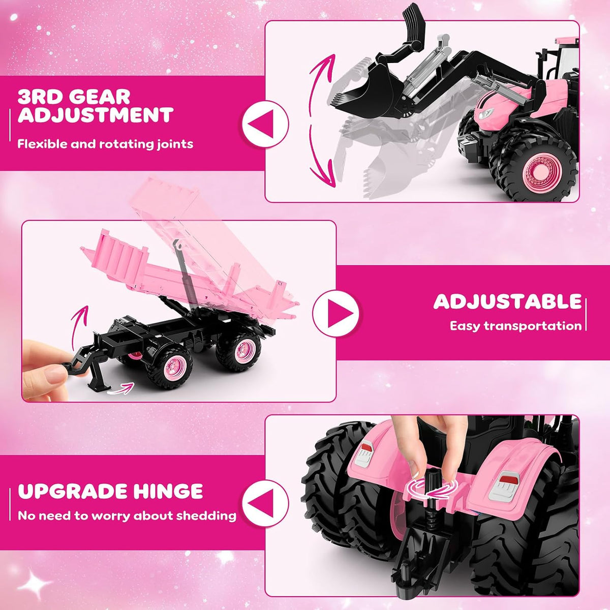 Uarzt Remote Control Tractor Toy with Trailer - Pink - image 3
