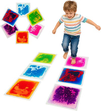 edusense 4 pack of 11.8 inch liquid sensory floor tiles with moving multicolor gel and non-slip base