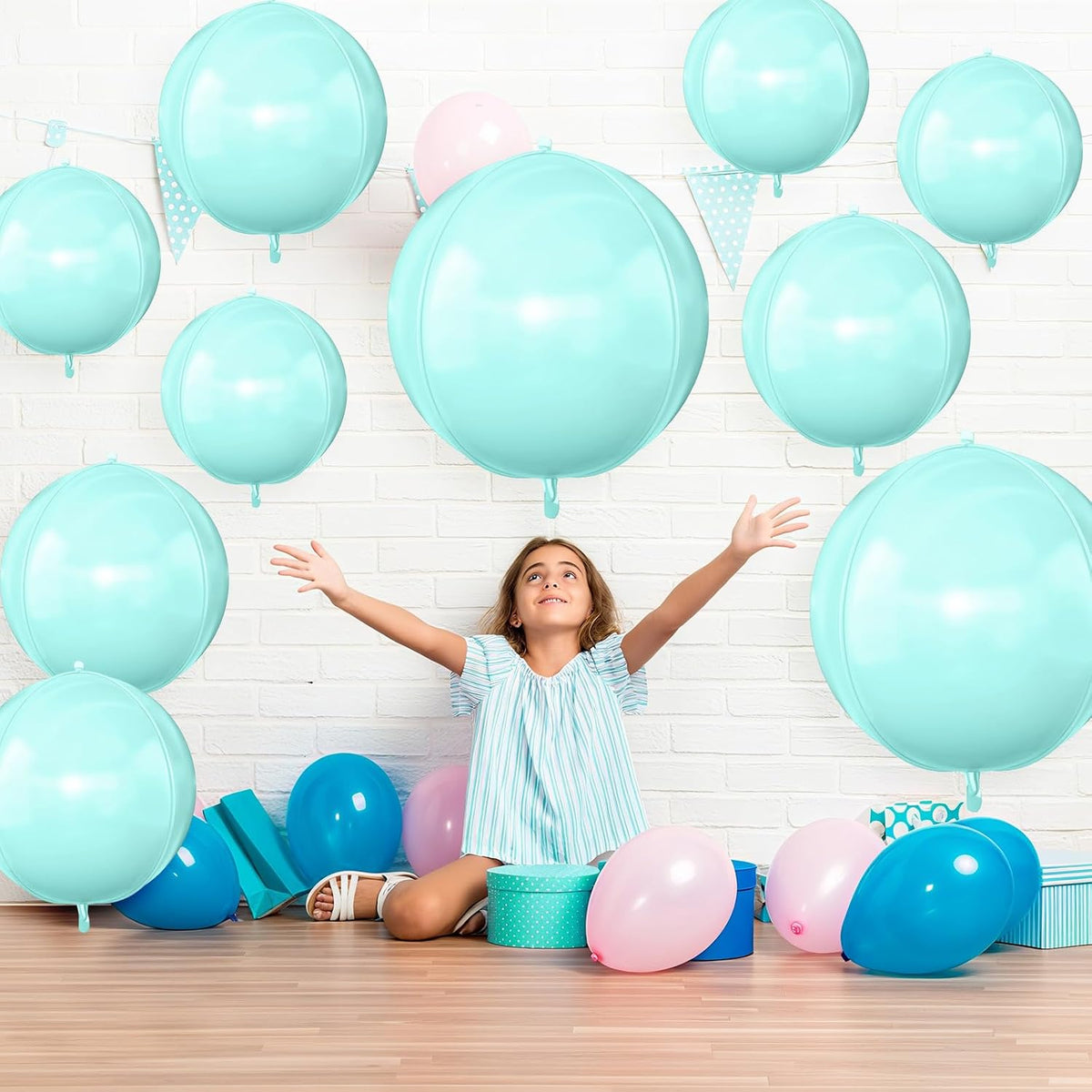 12PCS Iridescent Round Foil Balloons 22" 15" 10" Large Holographic - 22/15/10inch Pastel Blue - image 4
