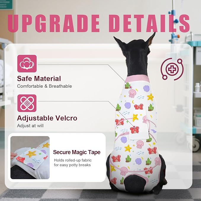 Recovery Suit for Dogs After Surgery, Professional Dog Surgical Suit for Female Spay, Male Neuter, E-Collar & Cone Alternative Dog Onesie for Abdominal Wounds Skin Disease, Jellyfish, L