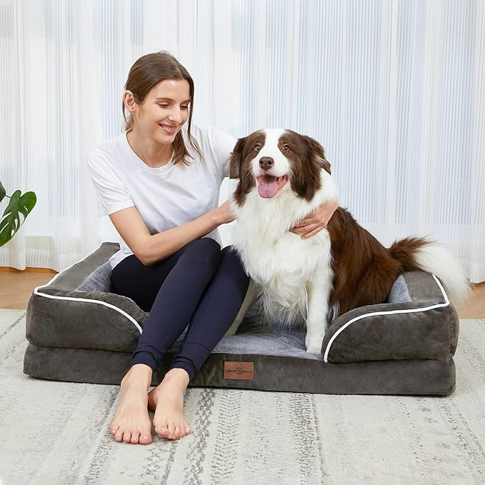 Comfort Expression Medium Dog Beds Waterproof Orthopedic Foam Dog Sofa Beds for Medium Large Dogs Comfy Pet Bed with Washable Removable Cover & Non-Slip Bottom(Medium,Dark Green)