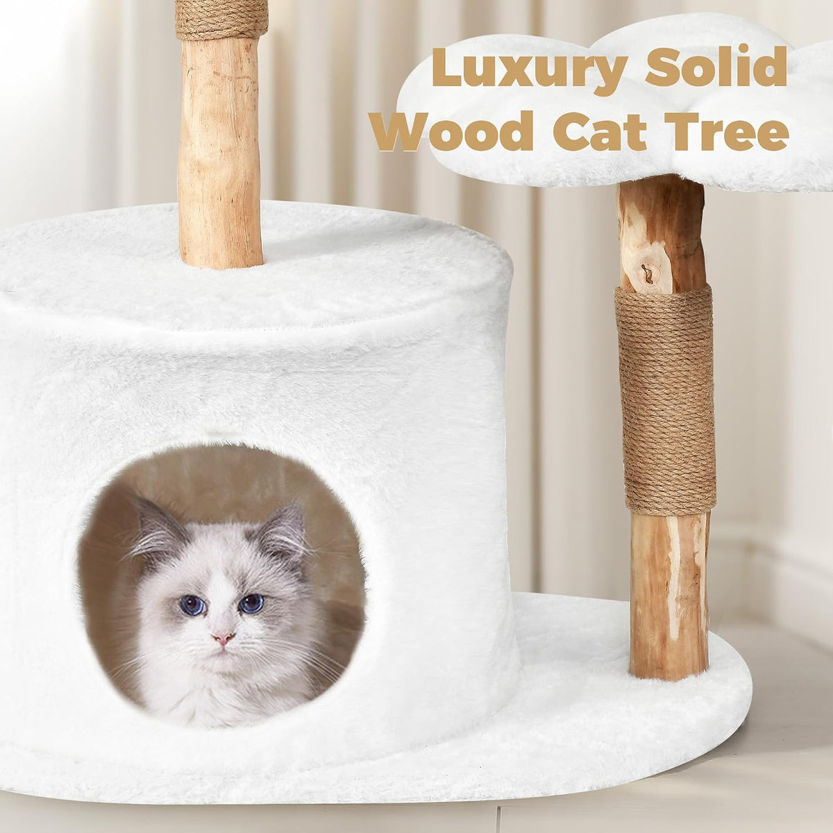 Easyego Modern Cat Tree, 26.3" Aesthetic Wood Cat Tree Tower for Small Cats – Essentials for Cats - White / 36.6'' - image 2