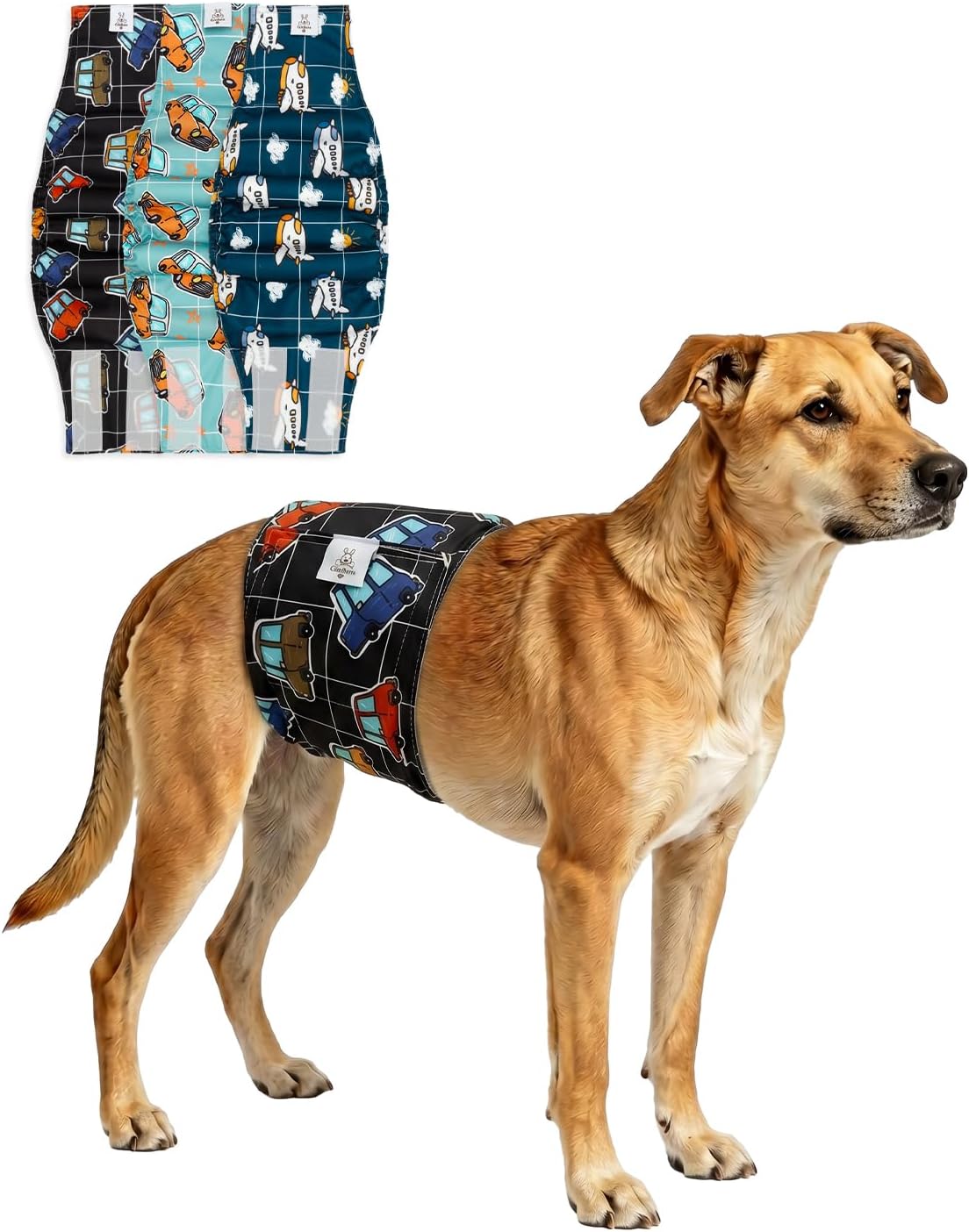 CuteBone Dog Belly Bands for Male Dogs Wraps Washable Doggie Diapers - Vintage Wheels / XL(21"-27")
