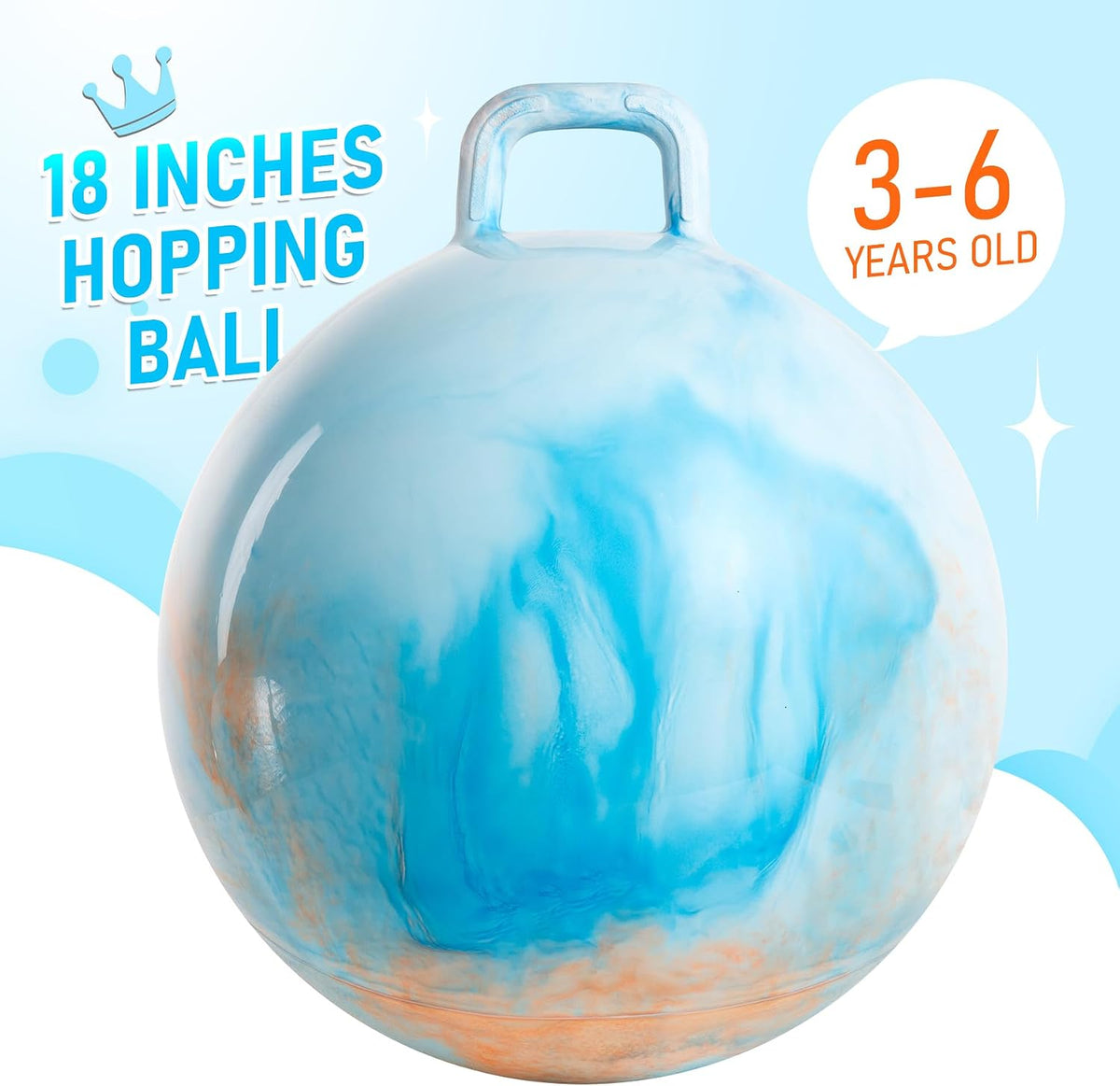 U&C Planet Hopper Ball, 18In Bouncy Ball with Handle for Kids Ages 3-6 – Fun for Kids & Family - 3-6 Years / Blue Clouds - image 3