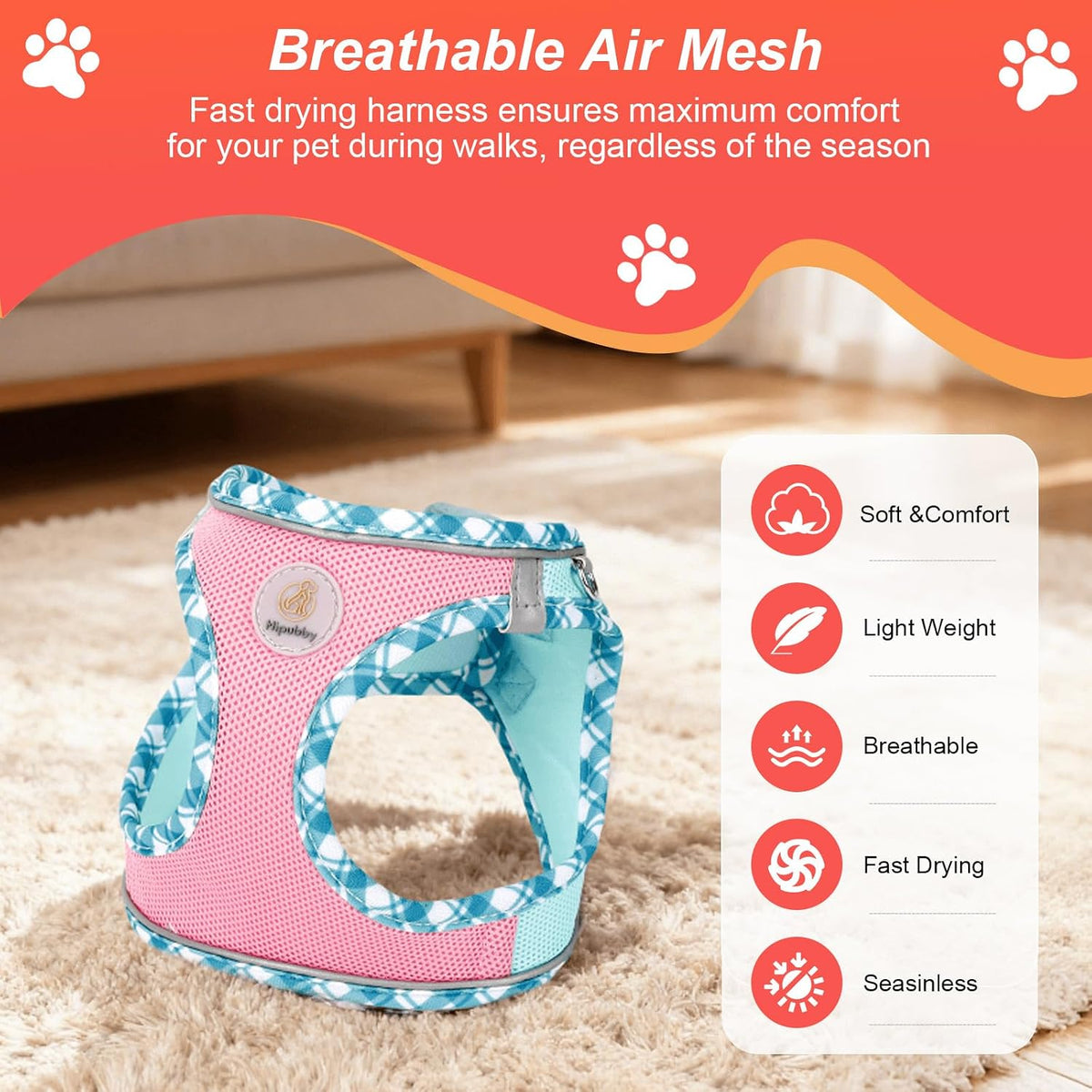 Hipubby Dog Harness Small Sized and Leash Set - Pink Green / XXS (Chest: 11"-12.5") - image 2