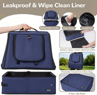 Portable Cat Travel Litter Box with Lid and 10 Pcs Disposable Liner - NAVY XL - image 3