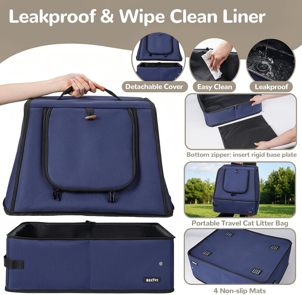 Portable Cat Travel Litter Box with Lid and 10 Pcs Disposable Liner - NAVY XL - image 3