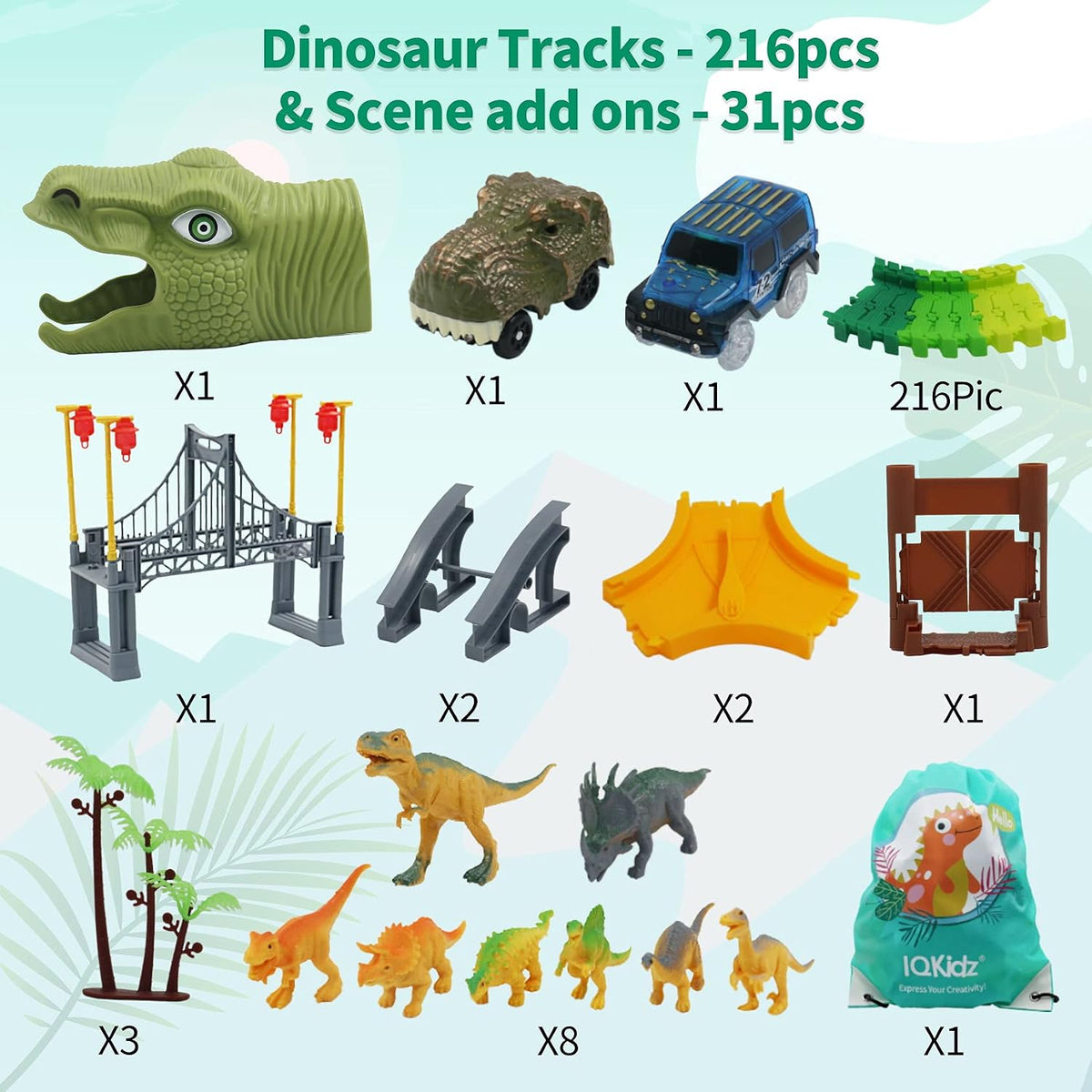 IQKidz Dinosaur World Race Track Toys, 1 Race Car, 6 Dino Toys - Dinosaur Track - image 2