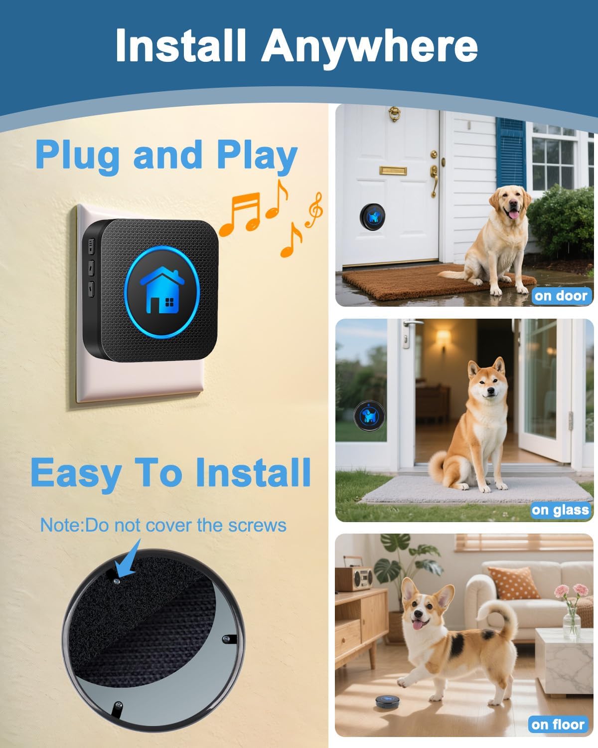 Dog Door Bell for Potty Training - Black – 3 Buttons - image 2