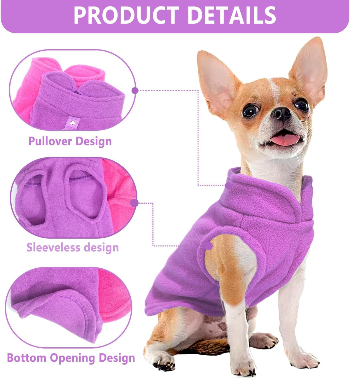 2 Pieces Fleece Dog Sweater Vest Winter Warm Dog Clothes for Small - rose,purple / Medium(7-10lbs) - image 3