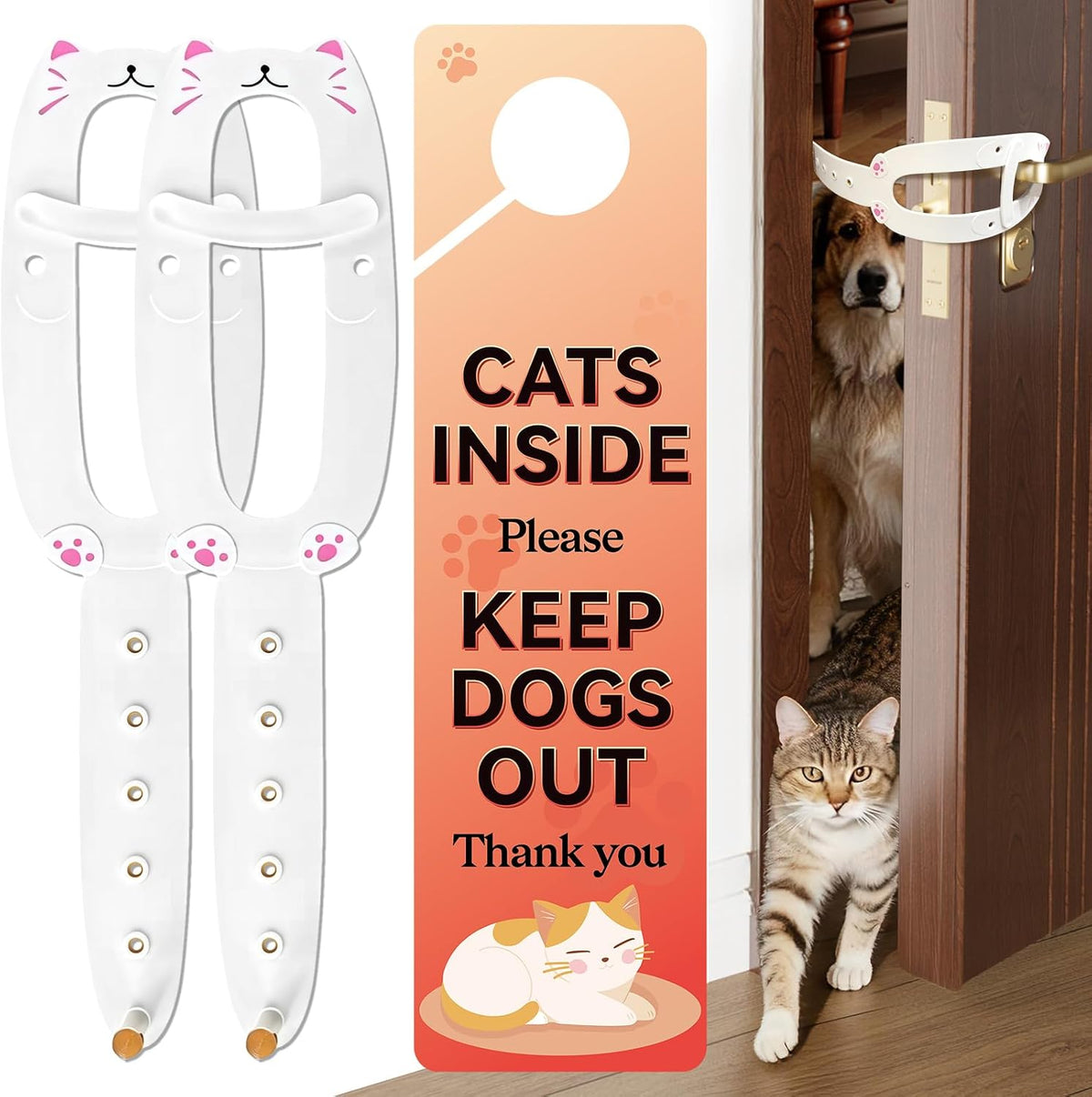 TGIOW Cat Door Latch with Stabilizer, Keep Door Open 2.5-6.5" - 2pcs-white