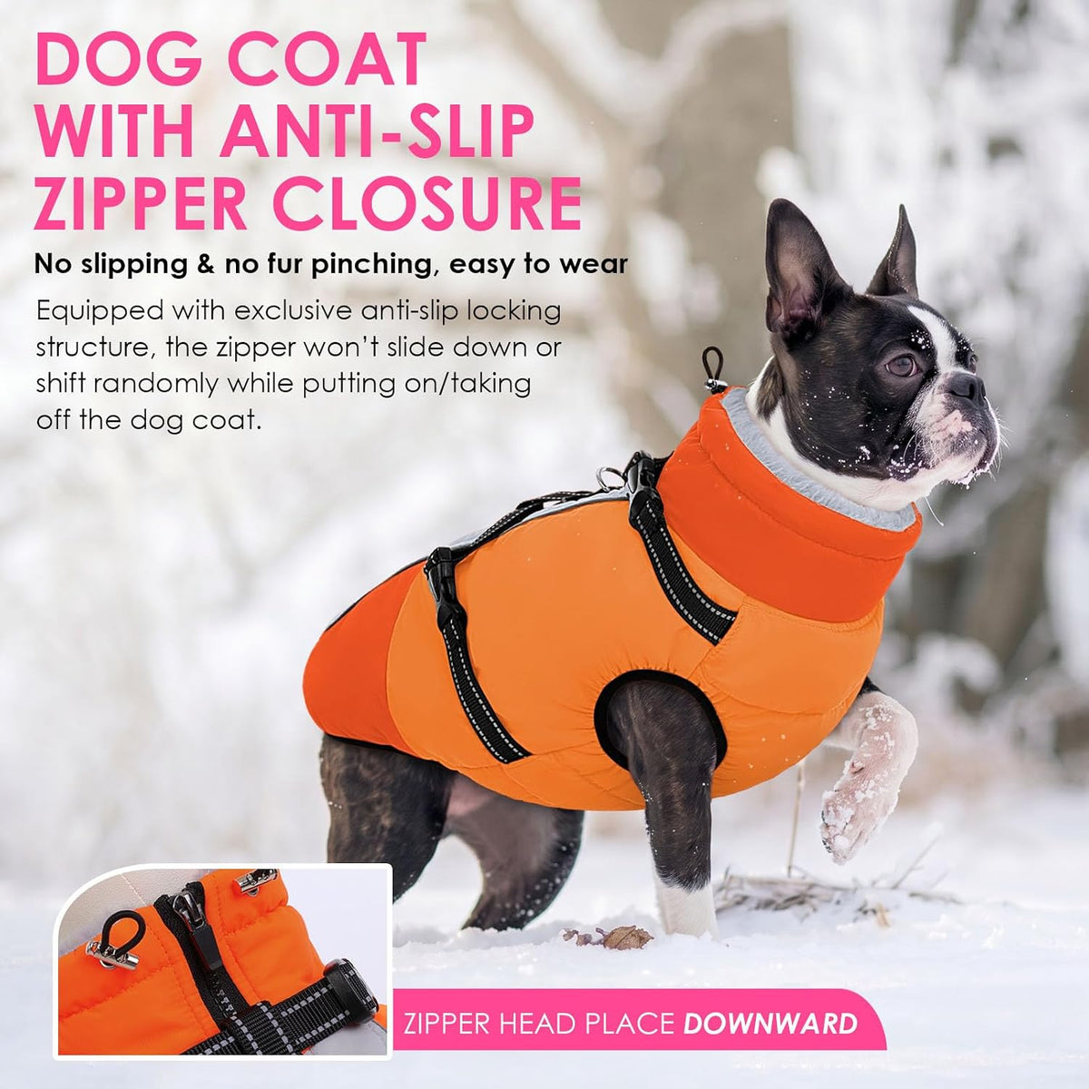 Large Dog Coat Waterproof Dog Winter Jacket with Harness TurquoiseL – Essentials for Dogs - Orange / Large - image 3