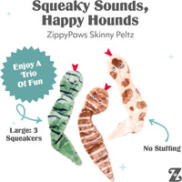 ZippyPaws Skinny Peltz No Stuffing Dog Toy Pack to Keep Them Busy - Desert Snakes - Large (3-pack) - image 3