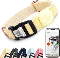 Dog Collar with Waterproof AirTag Holder & Anti-Lost QR Code, Cute Bling Warpping Adjustable Width for Small Medium Large Pet (Yellow, M)