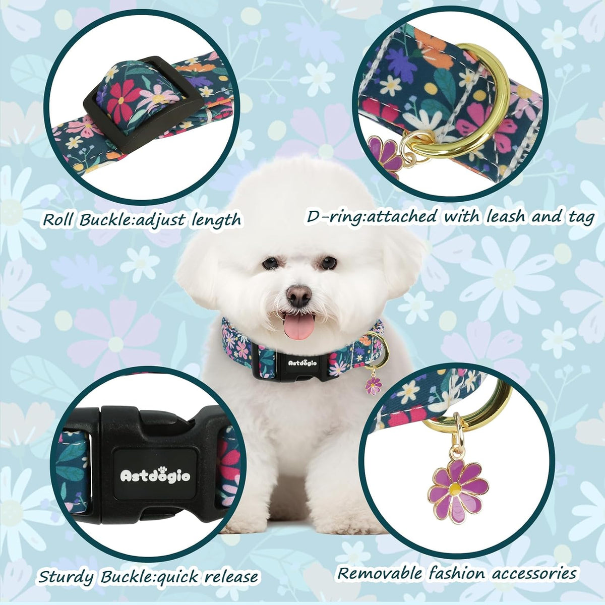 Medium Dog Collars for Male Dogs - Dark Night Purple Floral / S - image 2