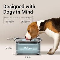 DownyPaws No Spill Water Bowl for Dogs,101oz/3L Stainless Steel Slobber Stopper, No Drip Slow Drinking Dog Water Bowl, No Mess Dog Water Dispenser Spill Proof, Dishwasher Safe, Silver
