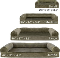 Furhaven Orthopedic Dog Bed for Large/Medium Dogs w/ Removable Bolsters & Washable Cover, For Dogs Up to 55 lbs - Faux Fur & Velvet Sofa - Dark Sage, Large