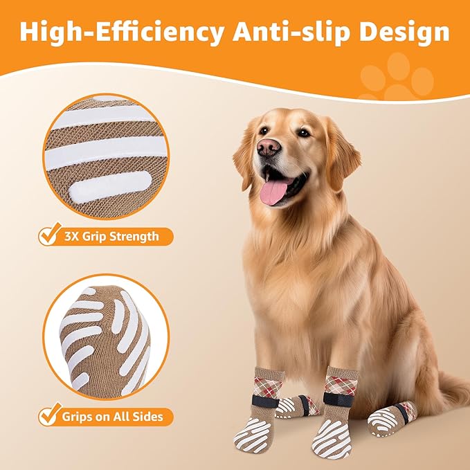 LOOBANI Dog Socks to Prevent Licking Paws - Dog Socks for Hardwood Floors Anti Slip for Traction Control - Dog Grippy Socks for Senior Dog Small Medium Large Dogs on Tile Floors, Caramel XL