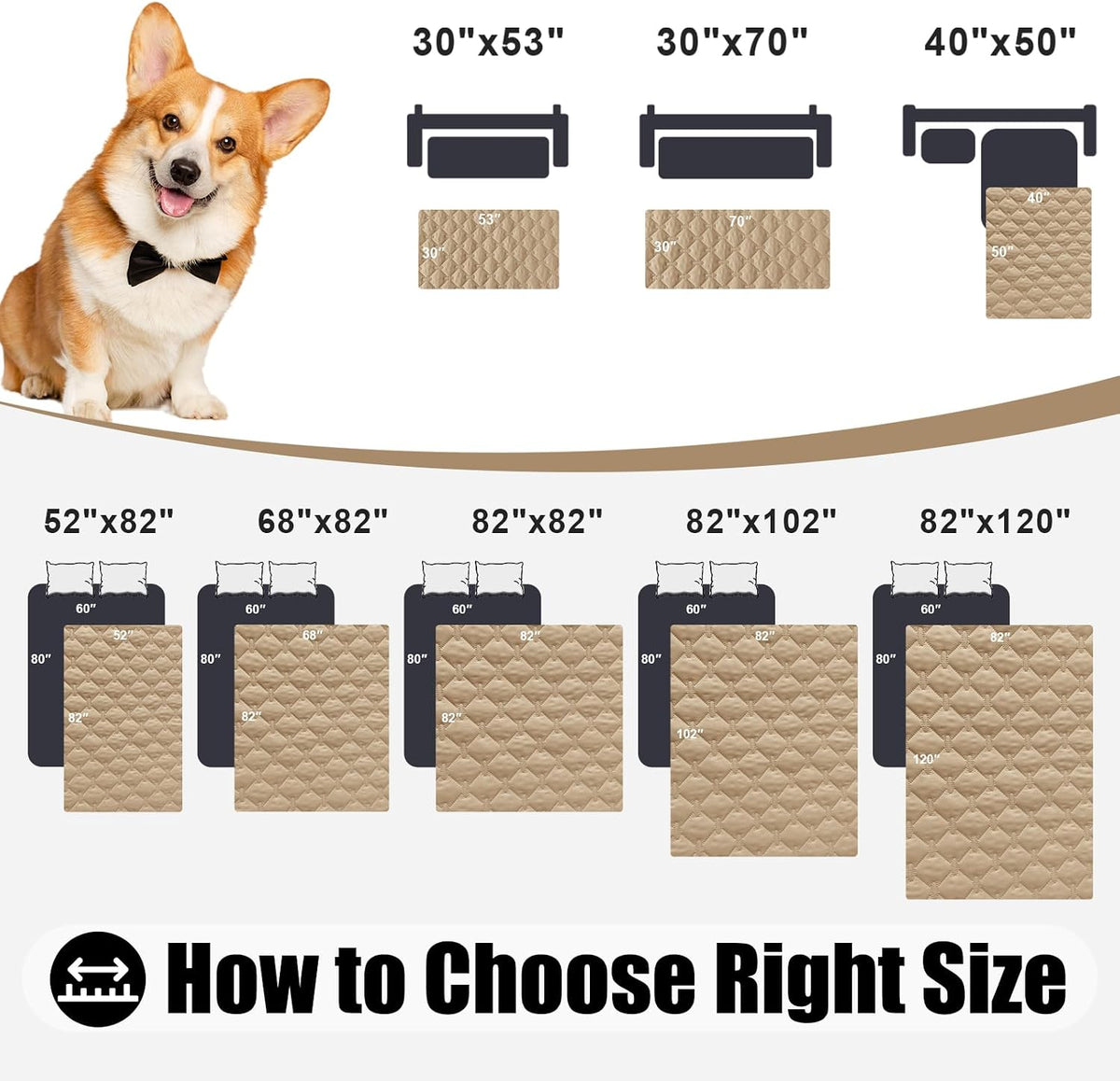 Smiry Waterproof Dog Bed Cover - Camel/Beige / Plaid / 82x82 Inch - image 4
