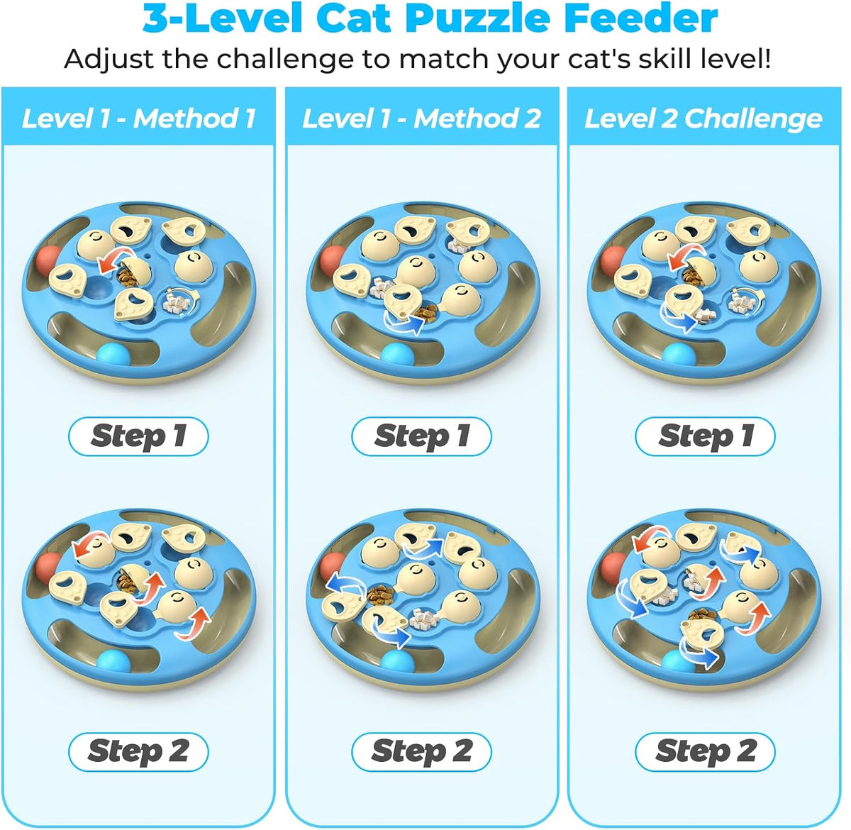 Cat Puzzle Feeder Toy, 3 in 1 Interactive Slow Feeder for Cats, Blue – Essentials for Cats - Blue - image 4