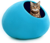 Woolygon Felt Cat Cave Bed, Merino Wool, Handcrafted – Essentials for Cats - Blue Plain