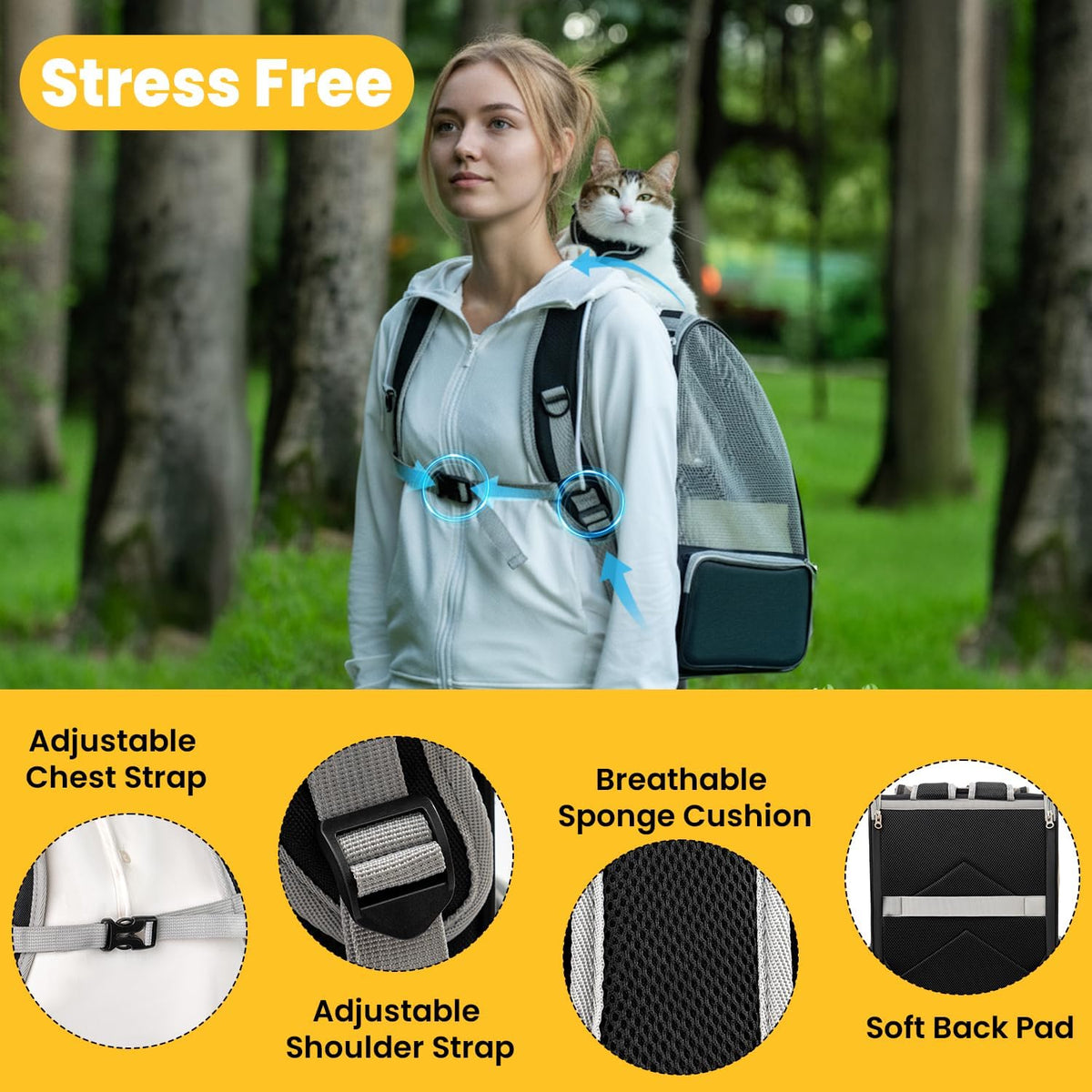 Conlun Cat Backpack Carrier for Small Dogs and Cats Fit Up to 15 Lbs - Grey - image 4