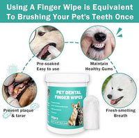 Dog Teeth Dental Finger Wipes for Dogs & Cats No-Rinse Dog Finger Toothbrush Dog Plaque & Tartar Prevention with Brushing Beads Dog Breath Freshene 50pcs
