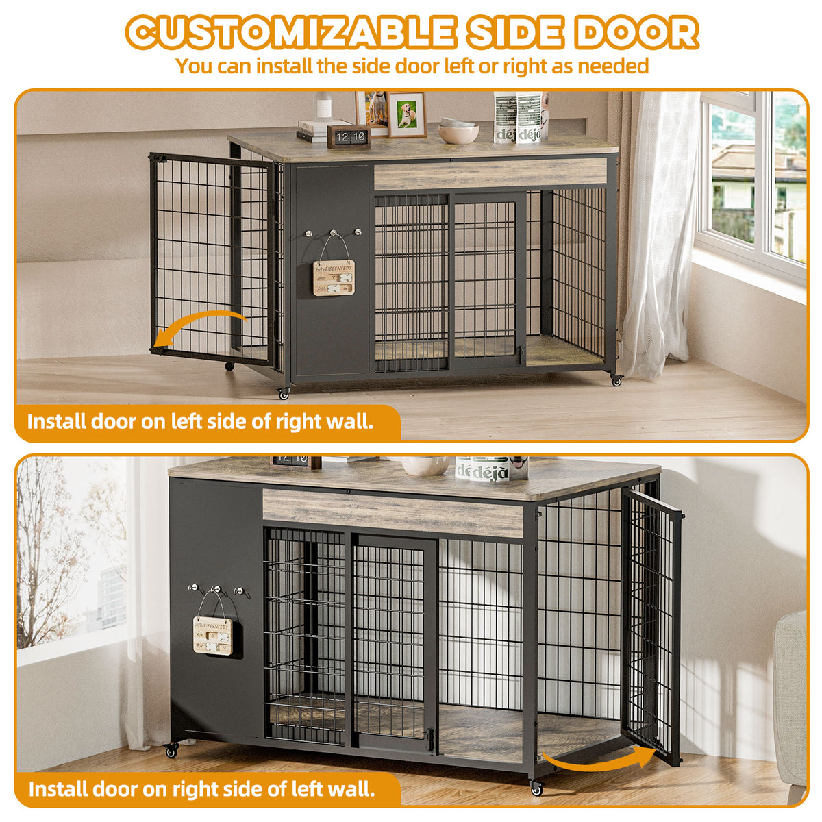 42-Inch Double Wide Wooden Double-Door Dog Crate Side Table Combo - Heavy-Duty DIY Assembly, Chew-Resistant Construction