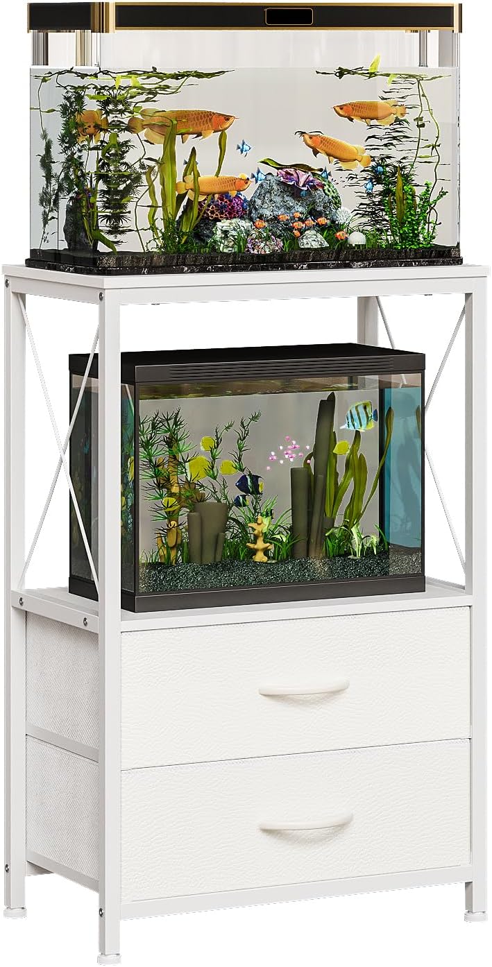 10 Gallon Aquarium Stand with 2 Drawers - White