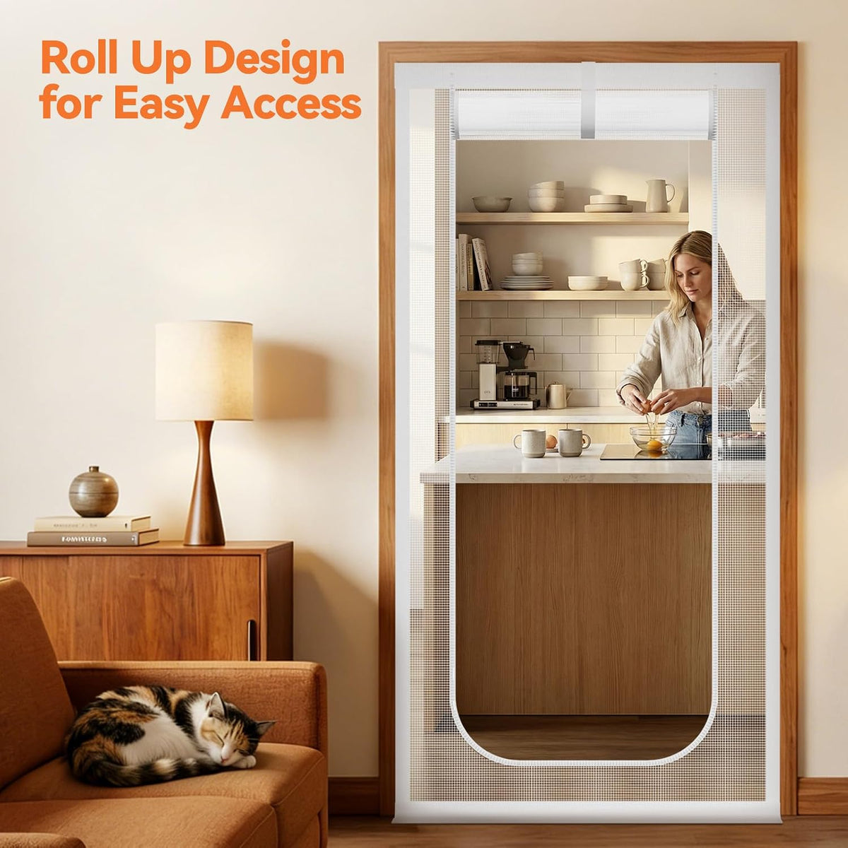 BFNN Cat Screen Door, Scratch Resistant Mesh Gate - White, U-shaped / Up to 38''x 82'' (Fits Door Opening Size) - image 3