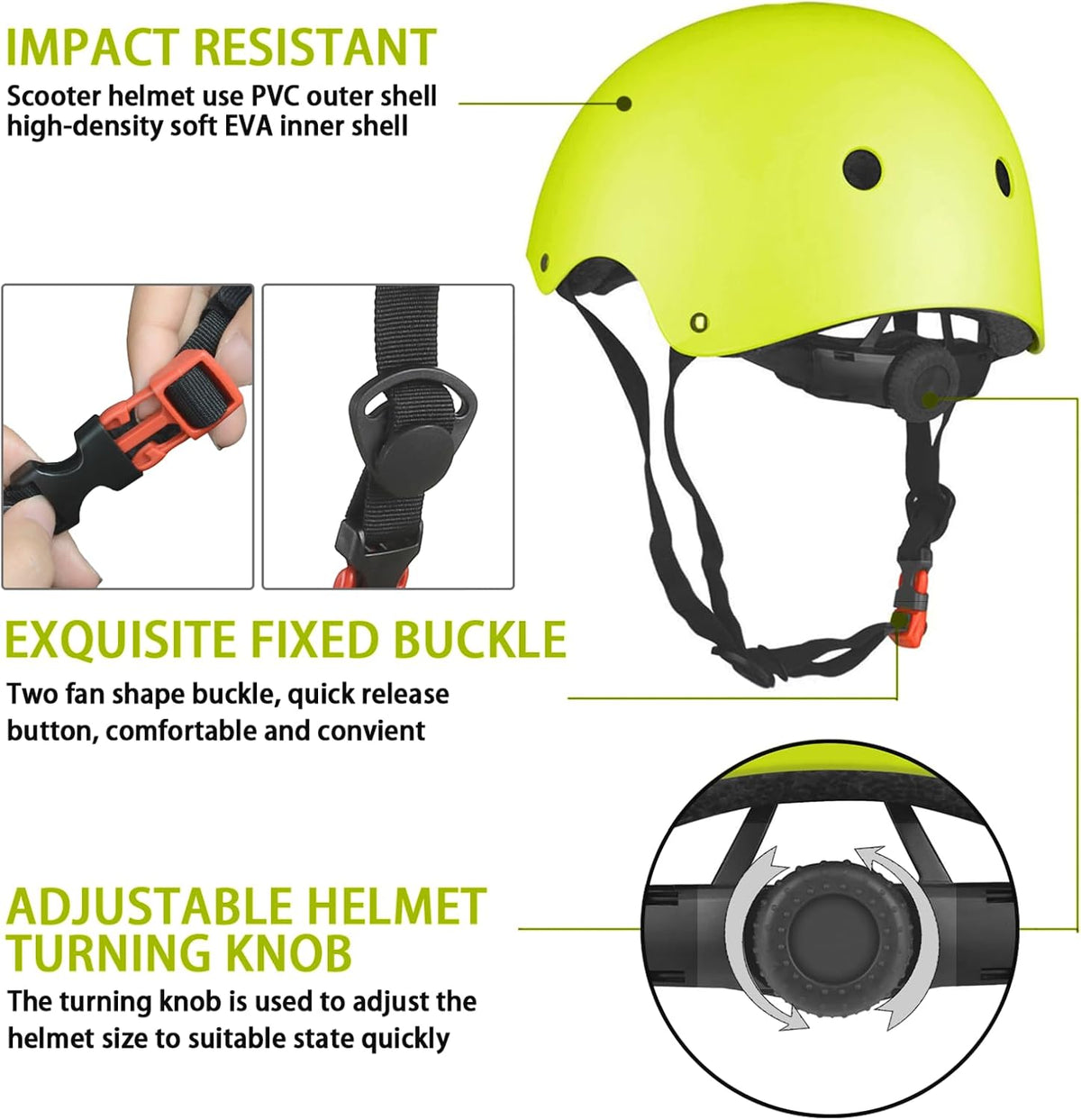 WayEee Kids Bike Helmet Set Knee Pads Adjustable Protective Gear - Green / S(3-10years) - image 4