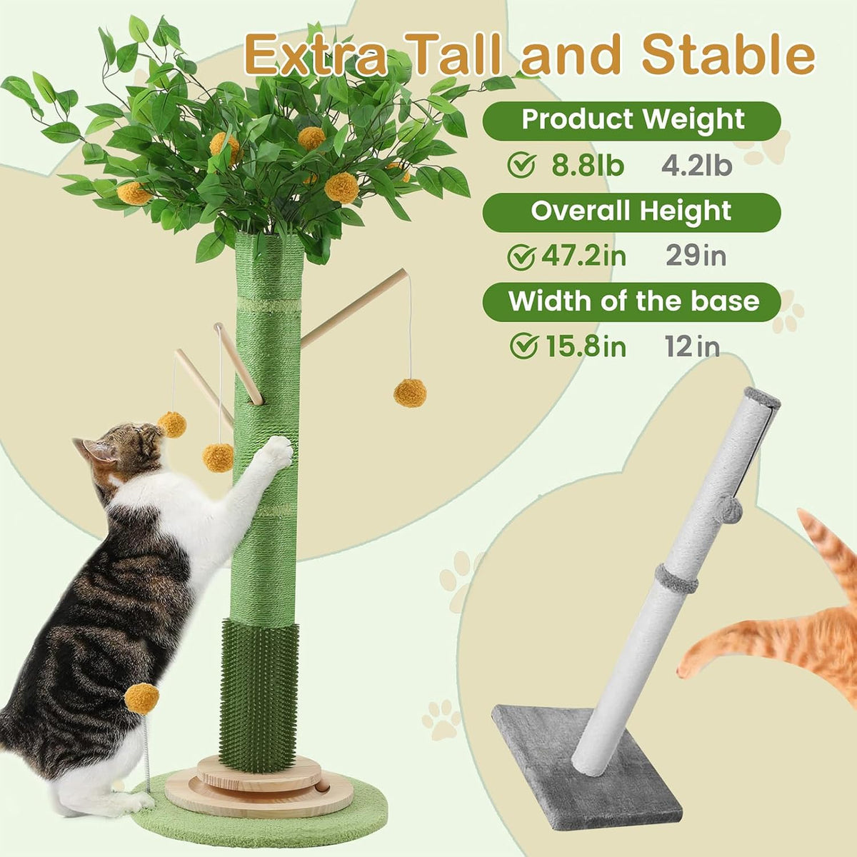 46" Tall Cat Scratching Post - Green(46" Tall) - image 3